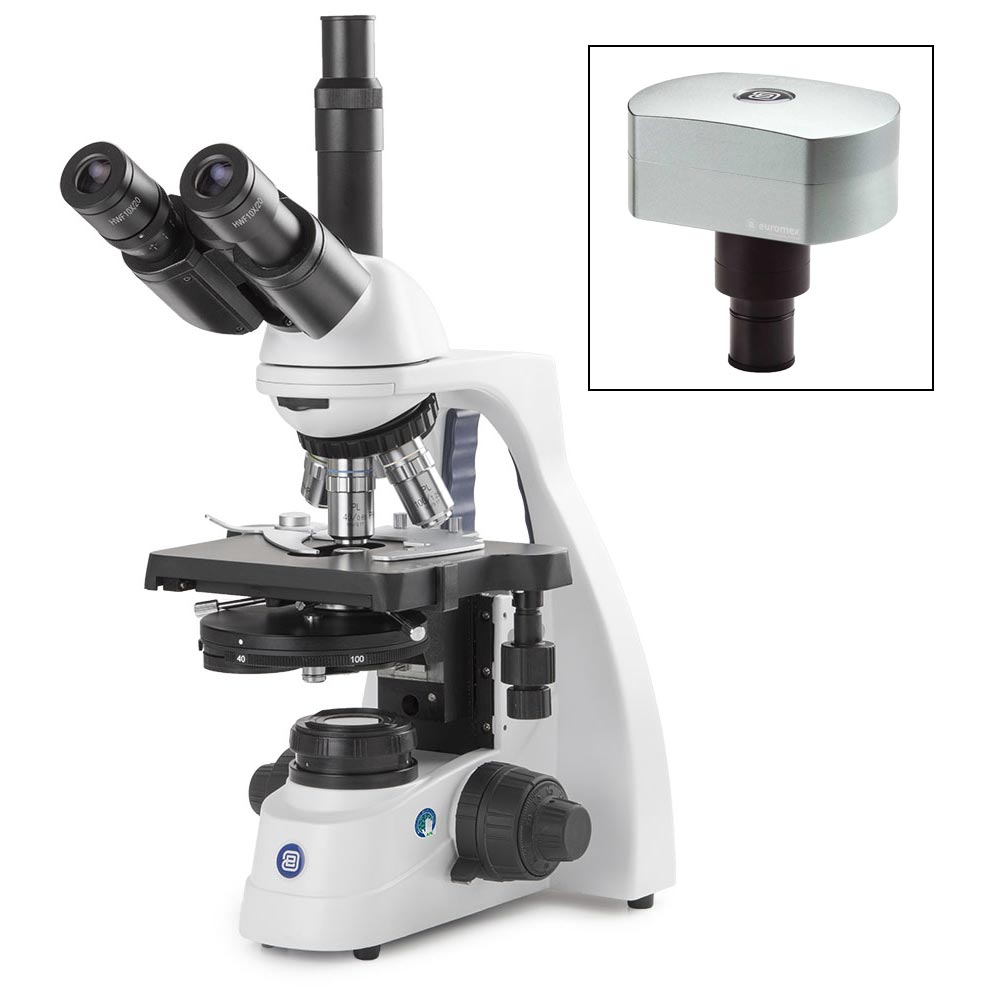 Globe Scientific bScope trinocular microscope, HWF 10x/20mm eyepieces and quintuple nosepiece with Plan phase PLPHI 10/20/S40/S100x oil infinity corrected objectives, 131 x 152/197mm stage with integrated mechanical 75 x 36mm rackless X-Y stage. Zernike phase contrast condenser with iris diaphragm and filter holder.3W NeoLED™ Köhler illumination and integrated power supply. Supplied without rechargeable batteries, with CMEX-18 Pro, 18.0MP digital USB-3 camera with 1/2.3 inch CMOS sensor Microscope;Trinocular;mechanical stage;HWF;PLPHi